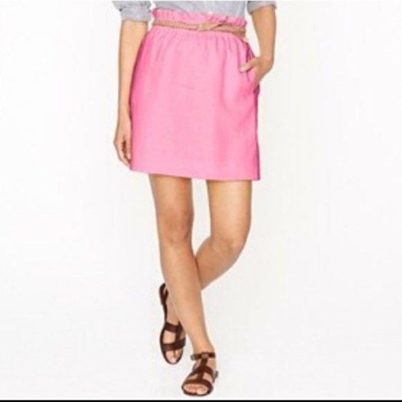 J. Crew Dresses & Skirts - J.Crew Neon Pink Paper Bag Waisted Linen Skirt